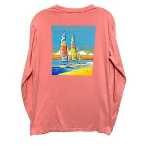 Southern Tide Sailboats Long Sleeve Pocket Shirt Mens S Beachy Preppy Nautical